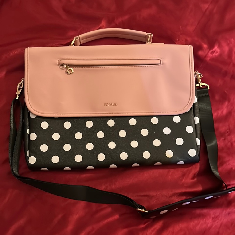 ECOSUSI Pink, Black, & White Polka Dot Laptop Bag